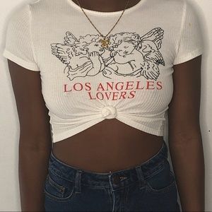 SHEIN angel LA lovers rigid cropped t-shirt